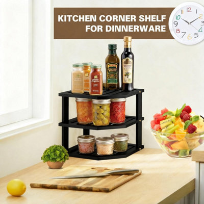 MantraRaj 3 Tier Bamboo Corner Shelf Rack Unit Kitchen Storage ...