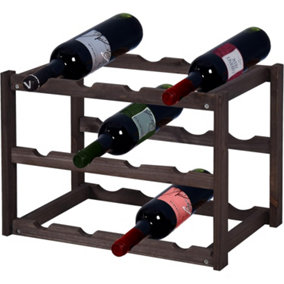 MantraRaj 3 Tier Wooden Wine Rack Free Standing Wine Bottles Display Unit 12 Bottles Holder Stylish Wooden Wine Rack