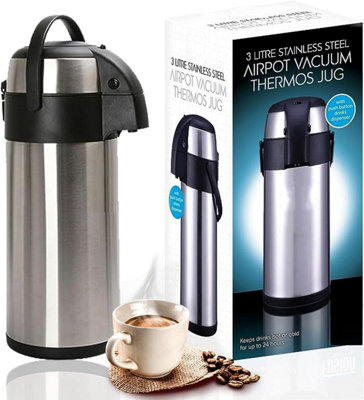 Airpot Coffee Dispenser with Easy Push Button | Stainless Steel |  Double-Wall Vacuum Insulated Thermos | Effectively Keeps Beverages Hot or  Cold