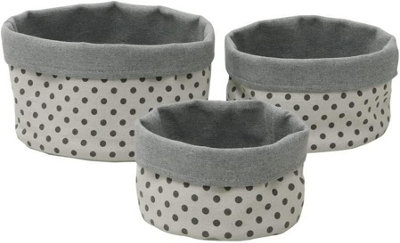 MantraRaj 3Pc Round Textile Fabric Storage Baskets For Kid Toys Nursery & Laundry Cube Storage Bins Decorative Round Baskets Cream