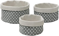MantraRaj 3Pc Round Textile Fabric Storage Baskets For Kid Toys Nursery & Laundry Cube Storage Bins Decorative Round Baskets(Grey)
