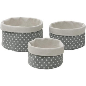MantraRaj 3Pc Round Textile Fabric Storage Baskets For Kid Toys Nursery & Laundry Cube Storage Bins Decorative Round Baskets(Grey)