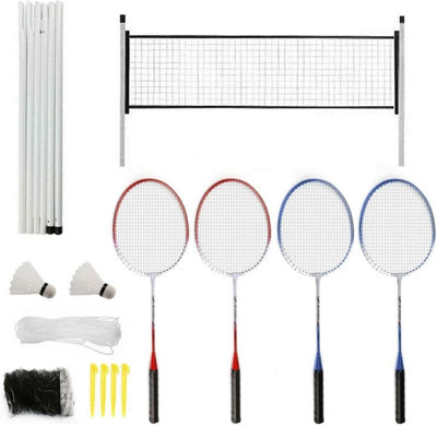 MantraRaj 4 Player Badminton Racket Set With Racket Poles And Net Shuttlecock Outdoor Garden Sports Family Game Sport