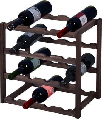 MantraRaj 4 Tier Wooden Wine Rack Free Standing Wine Bottles Display Unit 16 Bottles Holder Stylish Wooden Wine Rack