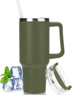 MantraRaj 40oz Stainless Steel Travel Mug Tumbler Cup Vacuum Insulated Double Wall Flask with Straw (Green)