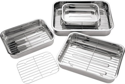 MantraRaj 4Pc Stainless Steel Roasting Tray Set Oven Pan Dish Baking