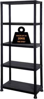 MantraRaj 5-Tier Heavy Duty Black Plastic Storage Shelving Unit Garage Storage Shelves Racking Shelving Unit