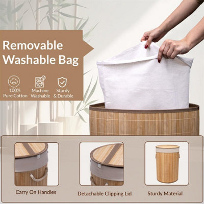 MantraRaj 50L Folding Bamboo Laundry Basket Bin Hamper Basket Clothes Storage Organizer With Lid And Removable Washable Bag(Brown)