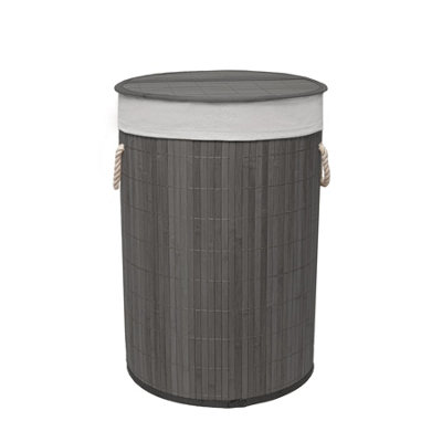 MantraRaj 50L Folding Bamboo Laundry Basket Bin Hamper Basket Clothes Storage Organizer With Lid And Removable Washable Bag (Grey)