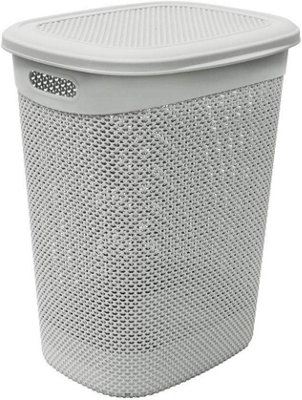 MantraRaj 52 Litre Droplette Design Plastic Laundry Basket Grey Laundry Hamper With Lid 57 x 45 x 38 cm Approx Storage Basket