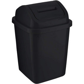 MantraRaj 5L Bathroom Bin Swing Top Dust Bin Plastic Waste Paper Basket Rubbish Trash Can Square (Black)