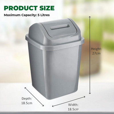 MantraRaj 5L Bathroom Bin Swing Top Dust Bin Plastic Waste Paper Basket Rubbish Trash Can Square (Grey)