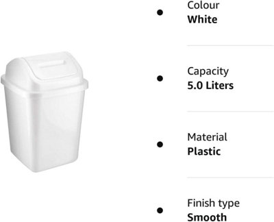 MantraRaj 5L Bathroom Bin Swing Top Dust Bin Plastic Waste Paper Basket Rubbish Trash Can Square (White)