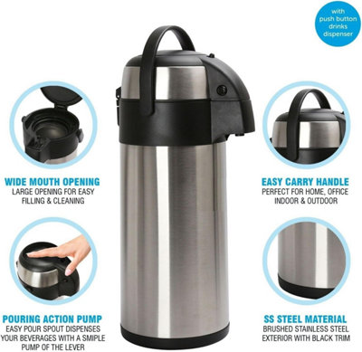 5L Air Pot Tea Flask Vacuum Flask Coffee S/S Insulated Safety Lock Carry  Handle