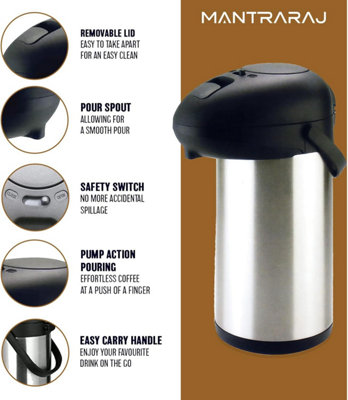 MantraRaj 5L Pump Action Airpot Flask Tea Coffee Carafe Stainless Steel ...