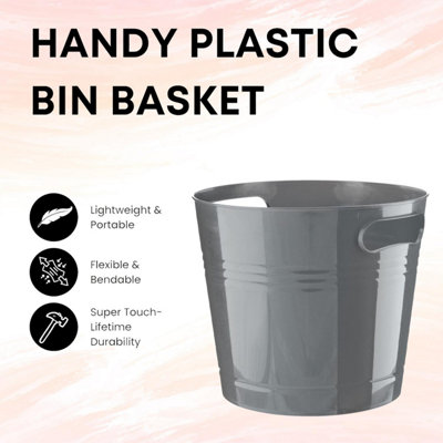MantraRaj 6 Litre Plastic Handy Plastic Bin Basket Waste Paper Bin Trash Can Lightweight Rubbish Bin (Grey)