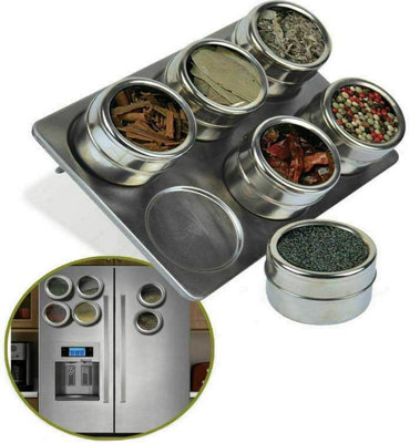 MantraRaj 6 Pc Magnetic Herb Spice Home Kitchen Spice Rack Tin Jar With Holder Stand Stainless Steel and Portable Jars DIY at B Q