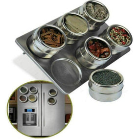 MantraRaj 6 Pc Magnetic Herb Spice Home Kitchen Spice Rack Tin Jar With Holder Stand Stainless Steel and Portable Jars