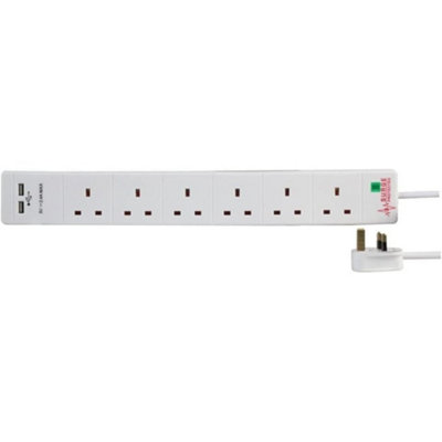 8 Way Surge Protected Extension Lead with USB Slots and 2M Cable