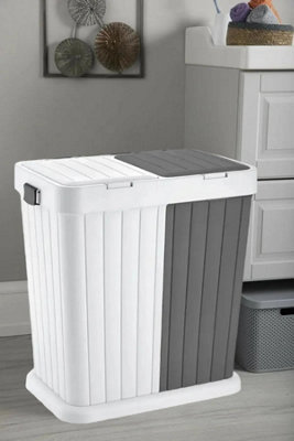 MantraRaj 80L Laundry Clothes Basket Dual Double Compartment Multi Purpose Dual Duo Bin Storage Hamper Dark