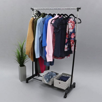 MantraRaj Adjustable Garment Rack Clothing Rail Stand With Wheels Clothes Hanger Garment Rail For Coats, Shirts, Dresses, Scarves