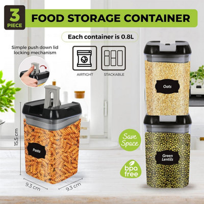 MantraRaj Airtight Food Storage Containers Set PK3 X 0.8L Plastic Storage Jars With 1 Marker, 10 Labels, 6 Measuring Spoons