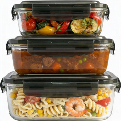 MantraRaj Airtight Glass Food Storage Container with Plastic Locking ...