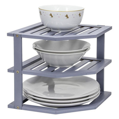 MantraRaj Bamboo 3 Tier Corner Shelf Kitchen Cupboard Storage Organiser Stacking Shelf Worktop Tidy Plate Rack Space Saving Unit DIY at B Q