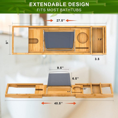 MantraRaj Bamboo Bath Caddy Bath Tray with Extending Sides Built in Book Tablet iPad Holder