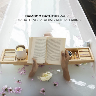 Almineez Bamboo Wood Bathtub Caddy Tray – Bathroom Shelf Organiser, Brown, Freestanding