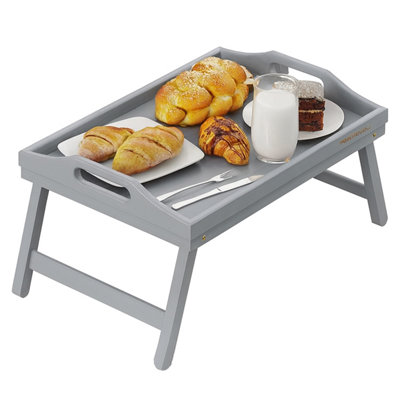 Mantraraj Bamboo Bed Tray Table with Foldable Legs And Handles ...