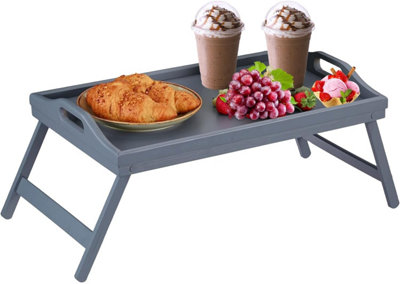 Mantraraj Bamboo Bed Tray Table with Foldable Legs And Handles Breakfast Tray Multipurpose Use (Grey)