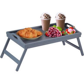 Mantraraj Bamboo Bed Tray Table with Foldable Legs And Handles Breakfast Tray Multipurpose Use (Grey)