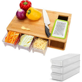 MantraRaj Bamboo Chopping Board with Containers 4 Storage Drawer Trays with lids and 4 Style of Graters Cutting Board