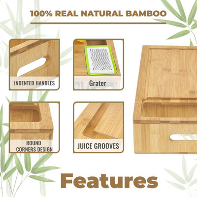 MantraRaj Bamboo Chopping Board with Containers 4 Storage Drawer Trays with lids and 4 Style of Graters Cutting Board