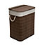 MantraRaj Bamboo Foldable Laundry Basket With Lid 65L Square Hamper Basket with Removable Liner Divided Organizer (Dark Brown)