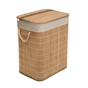 MantraRaj Bamboo Foldable Laundry Basket With Lid 65L Square Hamper Basket with Removable Liner Divided Storage Organizer(Brown)
