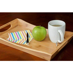 Mantraraj Bamboo Serving Tray with Handles Curve Serving Platter Wooden Breakfast Tray