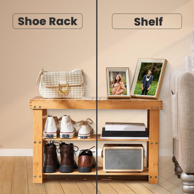 MantraRaj Bamboo Shoe Bench 3-Tier Shoe Rack Stand Seater Shoes