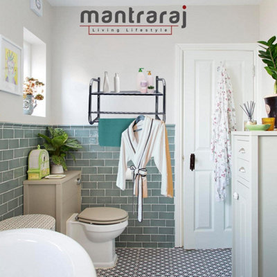 MantraRaj Bathroom Wall Rack With 2 Towel Holder Rails Metal Chrome Plated Shelf Adhesive Towel Rail Towel Holders Towel Rack