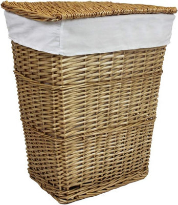 MantraRaj Classic Wicker Laundry Basket Honey Tapered Willow Wicker Lined Washing Laundry Basket Storage Basket With Lid