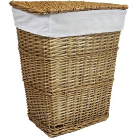 MantraRaj Classic Wicker Laundry Basket Honey Tapered Willow Wicker Lined Washing Laundry Basket Storage Basket With Lid