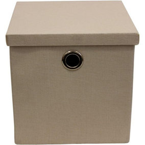 MantraRaj Collapsible Lidded Fabric Storage Box with Chrome Handles Storage Baskets Toy Box Folding Storage Bins (Cream)