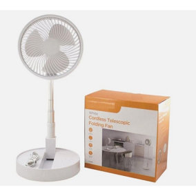 MantraRaj Cordless Telescopic Folding Fan USB Rechargeable Compact Design For Adjustable Height Air Circulator Floor Fan(White)