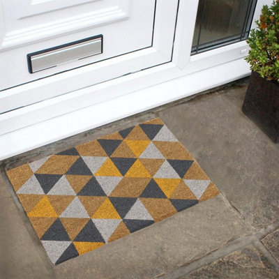 MantraRaj Eco-Friendly Colour Pattern Latex Backed Coir Entrance Door Mat Geometric Design Floor Mat