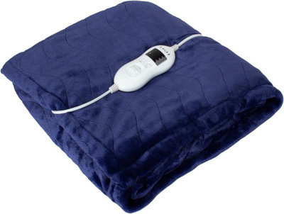 MantraRaj Electric Heated Blanket Throw Over Flannel Blanket Digital Control Soft Warm Fleece Washable Electric Blanket(Navy Blue)