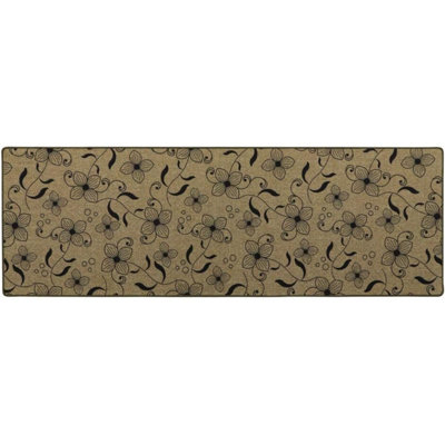 MantraRaj Elegance Range Beige Runner Mat Durable Non Slip Stylish Flower Print Mats Machine Washable Area Rug