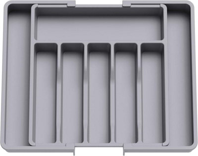 MantraRaj Expandable Cutlery Utensil Holder Tray Adjustable Kitchen Drawer Organiser Compartment Cutlery Tray Grey