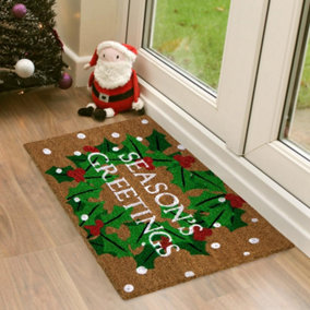 MantraRaj Festive Christmas Latex Backed Coir Doormat Seasons Greetings Eco-Friendly Doormats