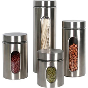 MantraRaj Kitchen Canister Set 4 Piece Jar Set Stainless Steel With Glass Windows Perfect For Kitchen